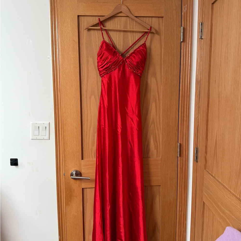 Vintage Red Satin Maxi Dress